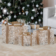 Christabelle Set of 3 Battery Operated Golden Christmas Gift Boxes w/Warm White LED Lights Indoor Decorative V240-112_MHA604