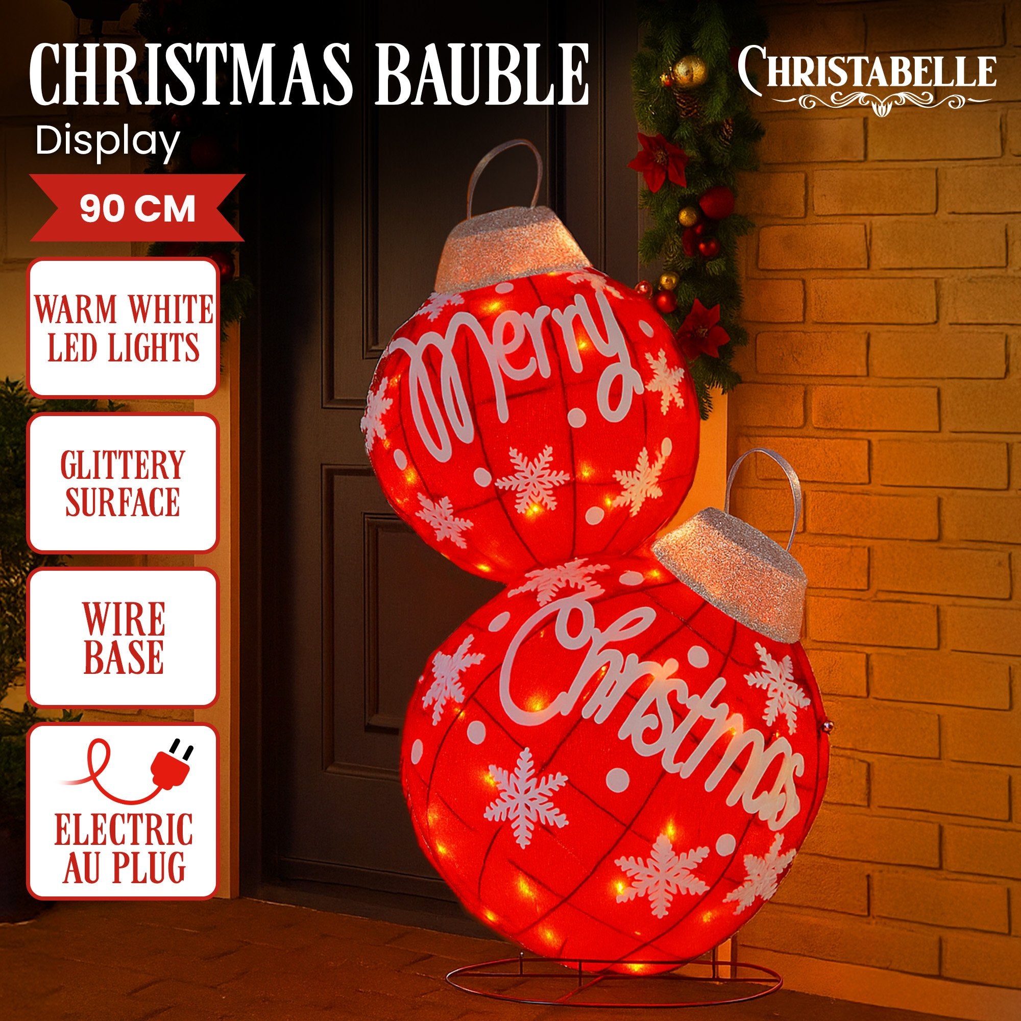 Christabelle Oversized Christmas Bauble Display Warm White Led Lights Glitter V240-112_MHA608