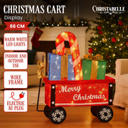Christabelle Christmas Cart Display w/Candy Cane & Presents Warm White LED Lights Wire Frame Structure Indoor V240-112_MHA610