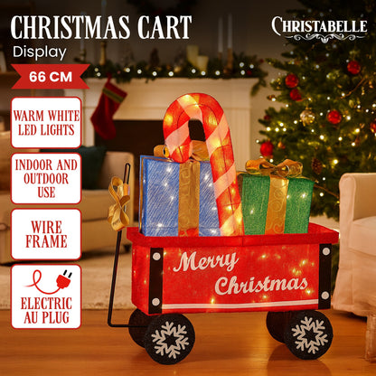 Christabelle Christmas Cart Display w/Candy Cane & Presents Warm White LED Lights Wire Frame Structure Indoor V240-112_MHA610