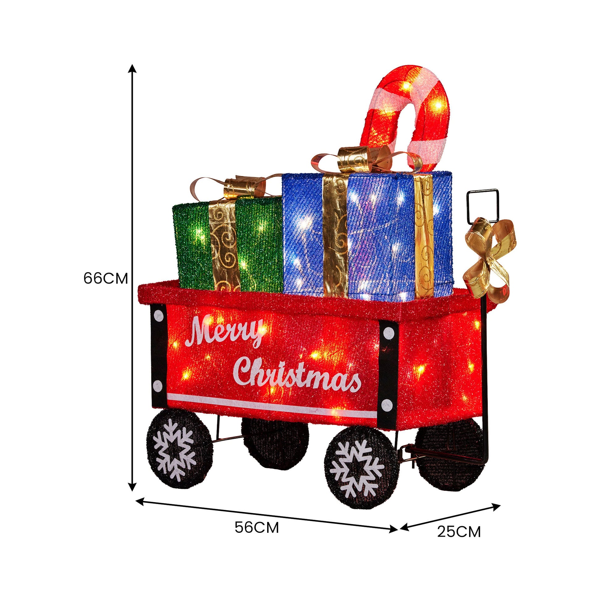 Christabelle Christmas Cart Display w/Candy Cane & Presents Warm White LED Lights Wire Frame Structure Indoor V240-112_MHA610