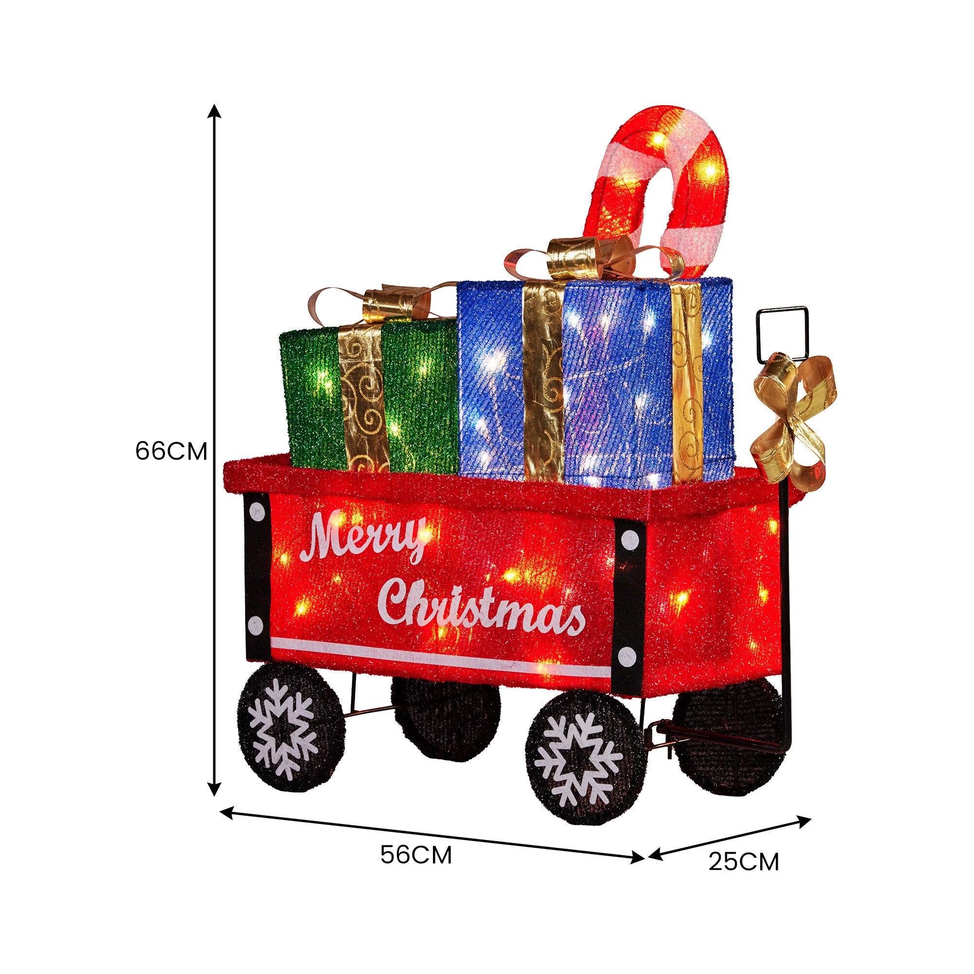 Christabelle Christmas Cart Display w/Candy Cane & Presents Warm White LED Lights Wire Frame Structure Indoor V240-112_MHA610