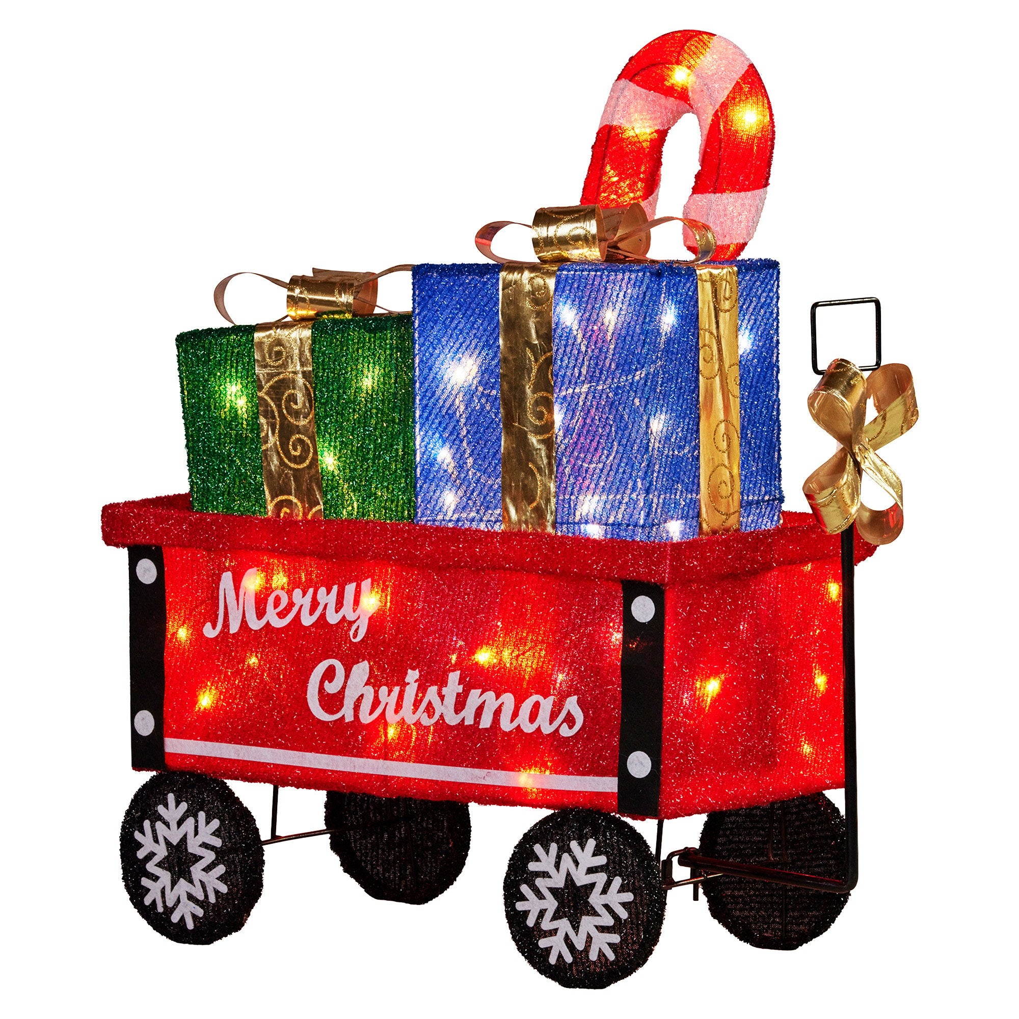 Christabelle Christmas Cart Display w/Candy Cane & Presents Warm White LED Lights Wire Frame Structure Indoor V240-112_MHA610
