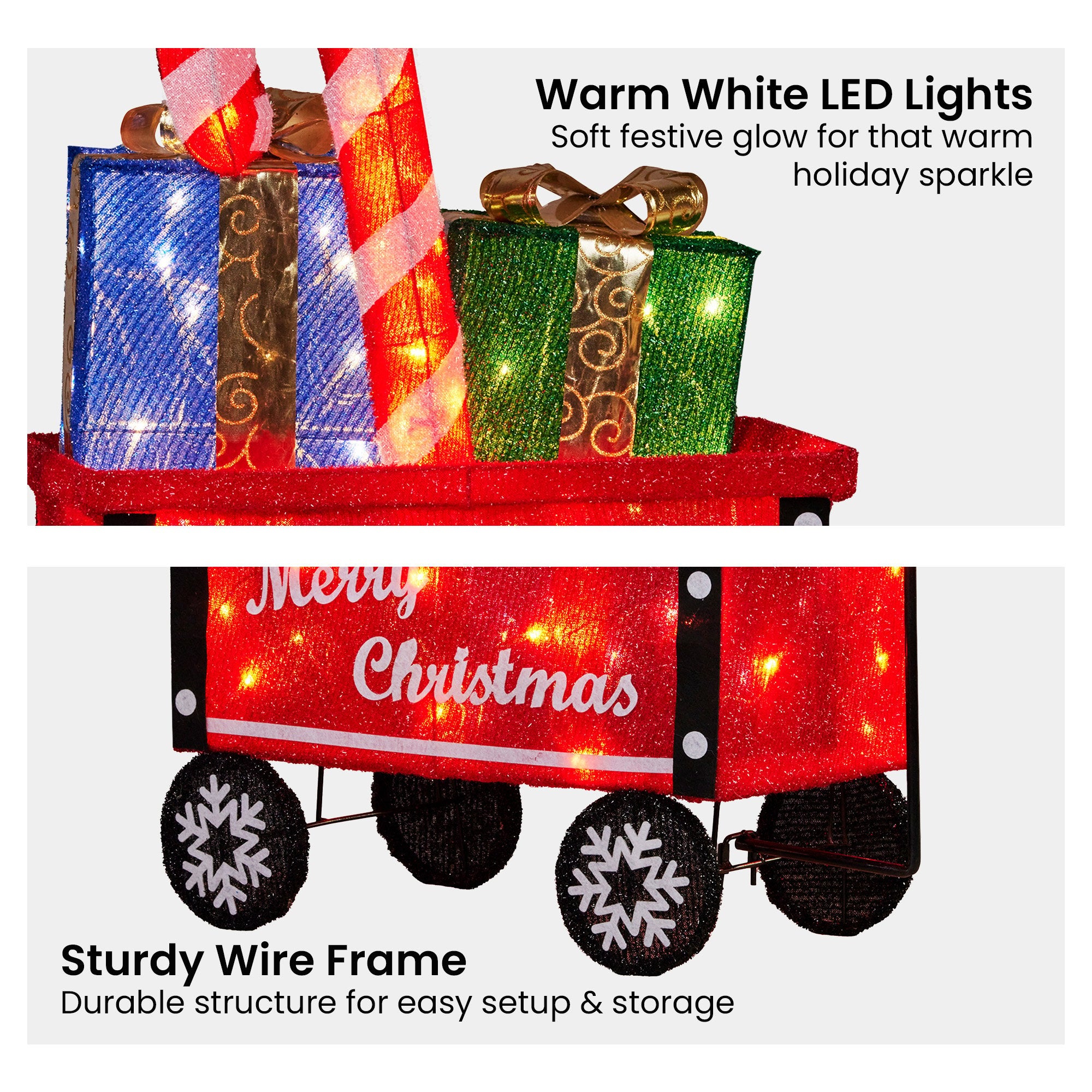 Christabelle Christmas Cart Display w/Candy Cane & Presents Warm White LED Lights Wire Frame Structure Indoor V240-112_MHA610