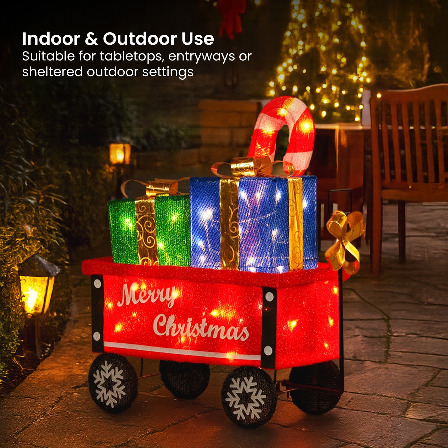 Christabelle Christmas Cart Display w/Candy Cane & Presents Warm White LED Lights Wire Frame Structure Indoor V240-112_MHA610