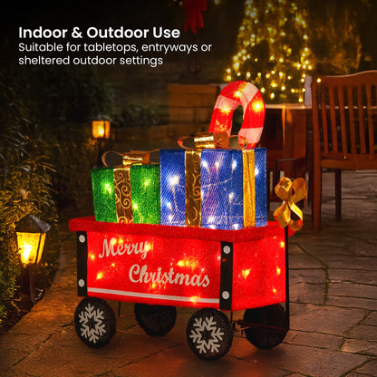 Christabelle Christmas Cart Display w/Candy Cane & Presents Warm White LED Lights Wire Frame Structure Indoor V240-112_MHA610