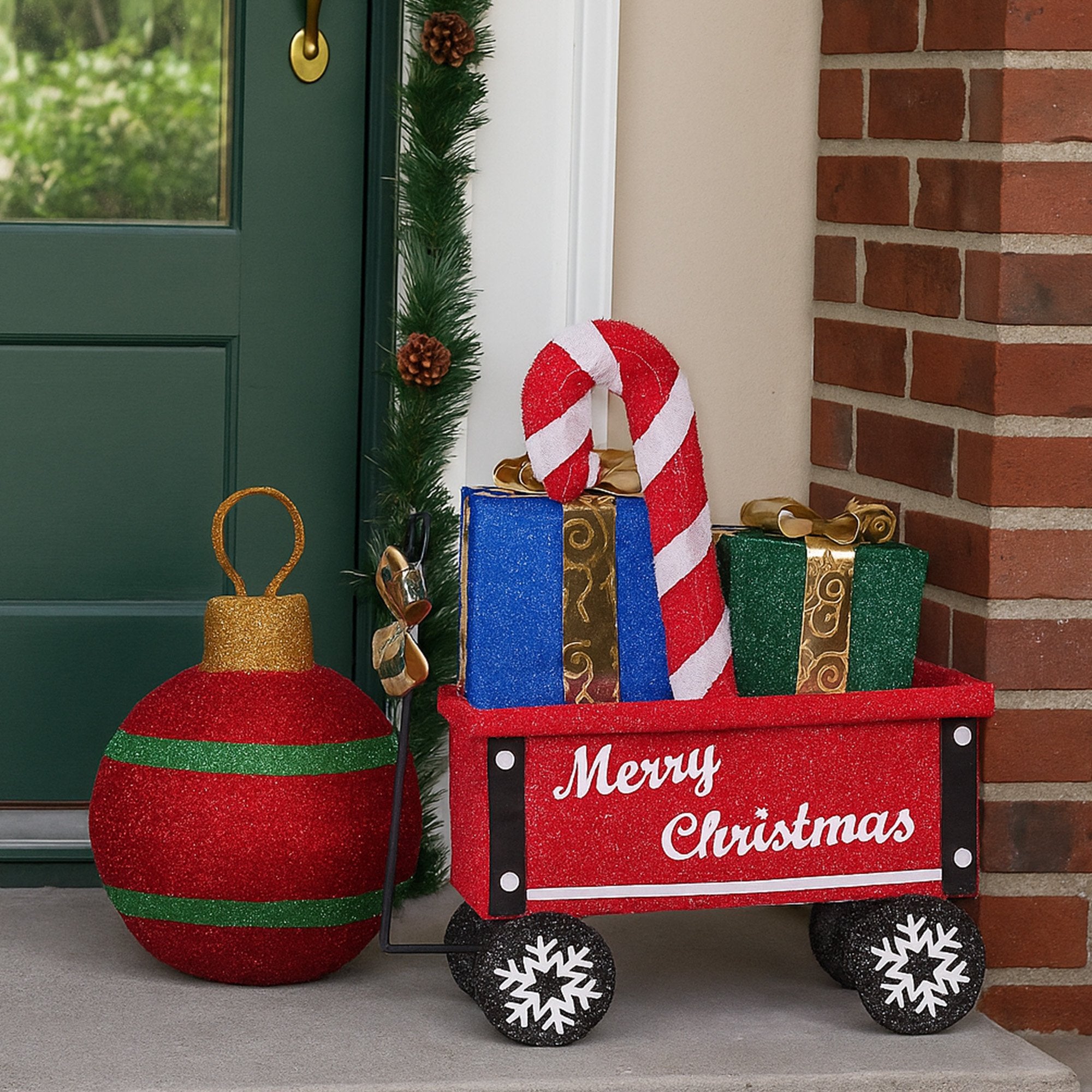 Christabelle Christmas Cart Display w/Candy Cane & Presents Warm White LED Lights Wire Frame Structure Indoor V240-112_MHA610