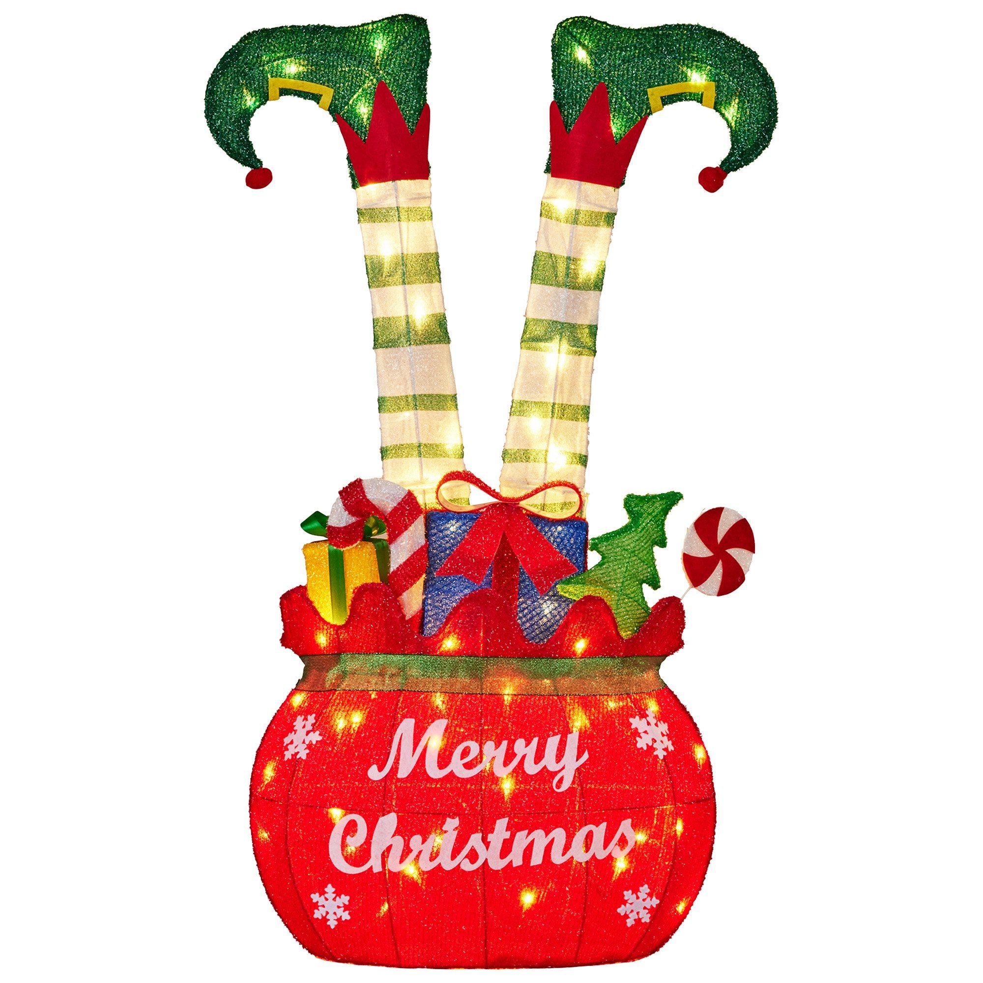 Christabelle Elf in Gift Sack Christmas Display Warm White LED Lights 86cm for Decoration w/Wire Frame V240-112_MHA611