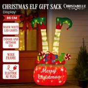 Christabelle Elf in Gift Sack Christmas Display Warm White LED Lights 86cm for Decoration w/Wire Frame V240-112_MHA611