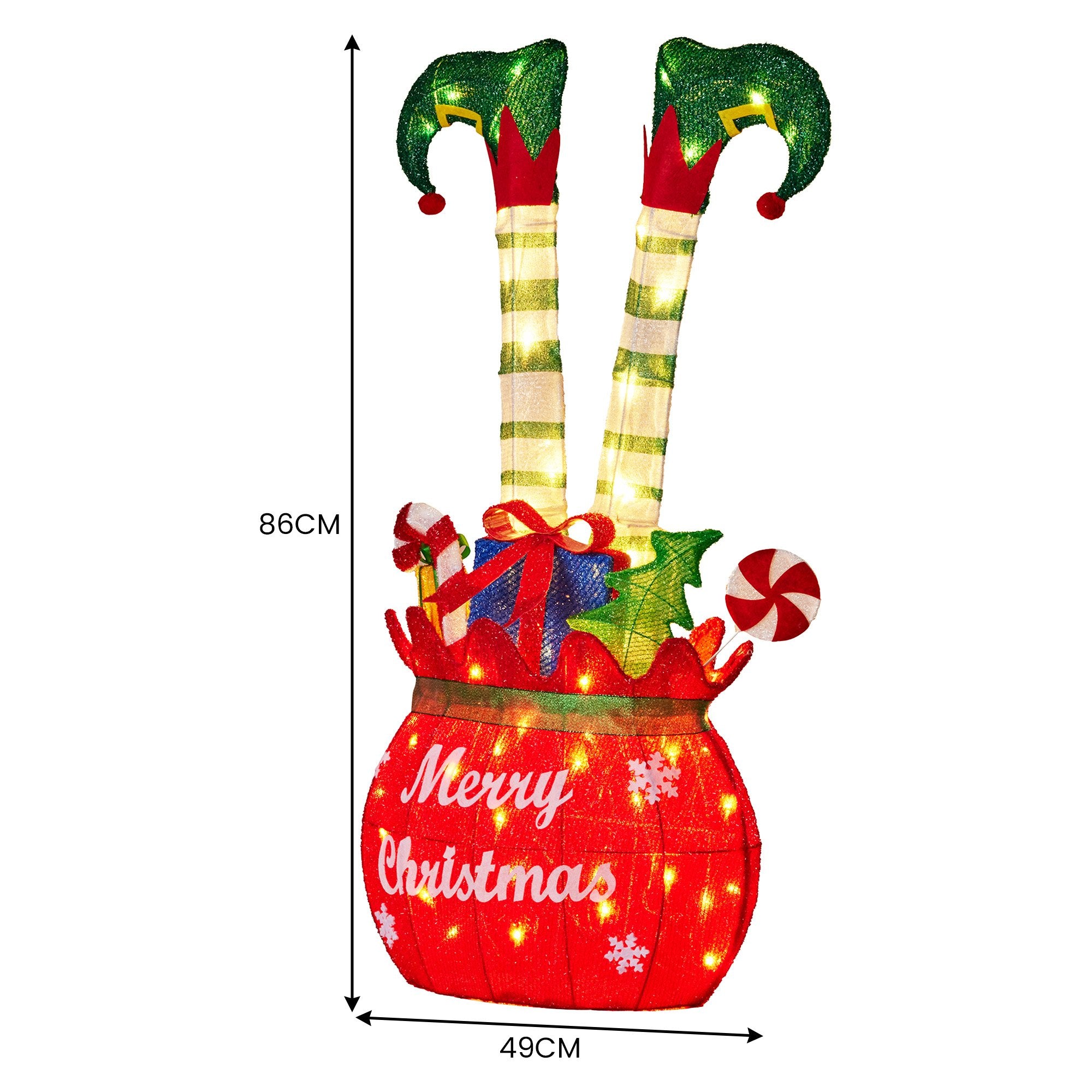 Christabelle Elf in Gift Sack Christmas Display Warm White LED Lights 86cm for Decoration w/Wire Frame V240-112_MHA611