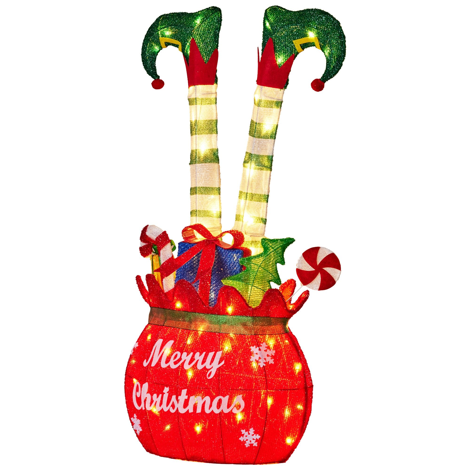 Christabelle Elf in Gift Sack Christmas Display Warm White LED Lights 86cm for Decoration w/Wire Frame V240-112_MHA611