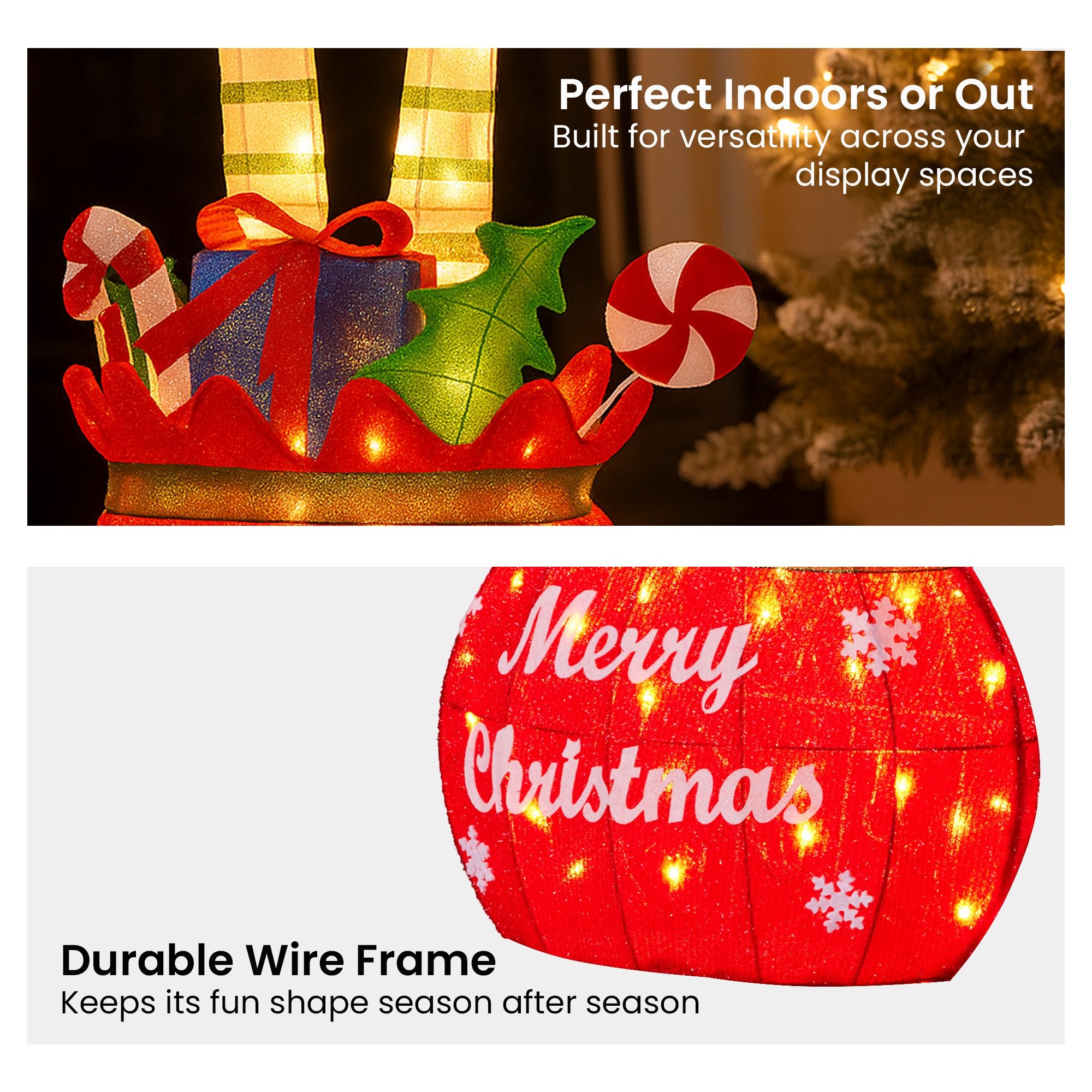 Christabelle Elf in Gift Sack Christmas Display Warm White LED Lights 86cm for Decoration w/Wire Frame V240-112_MHA611