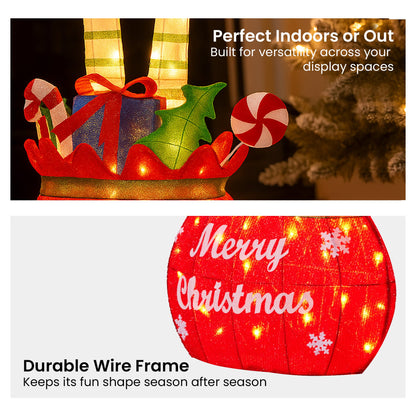 Christabelle Elf in Gift Sack Christmas Display Warm White LED Lights 86cm for Decoration w/Wire Frame V240-112_MHA611