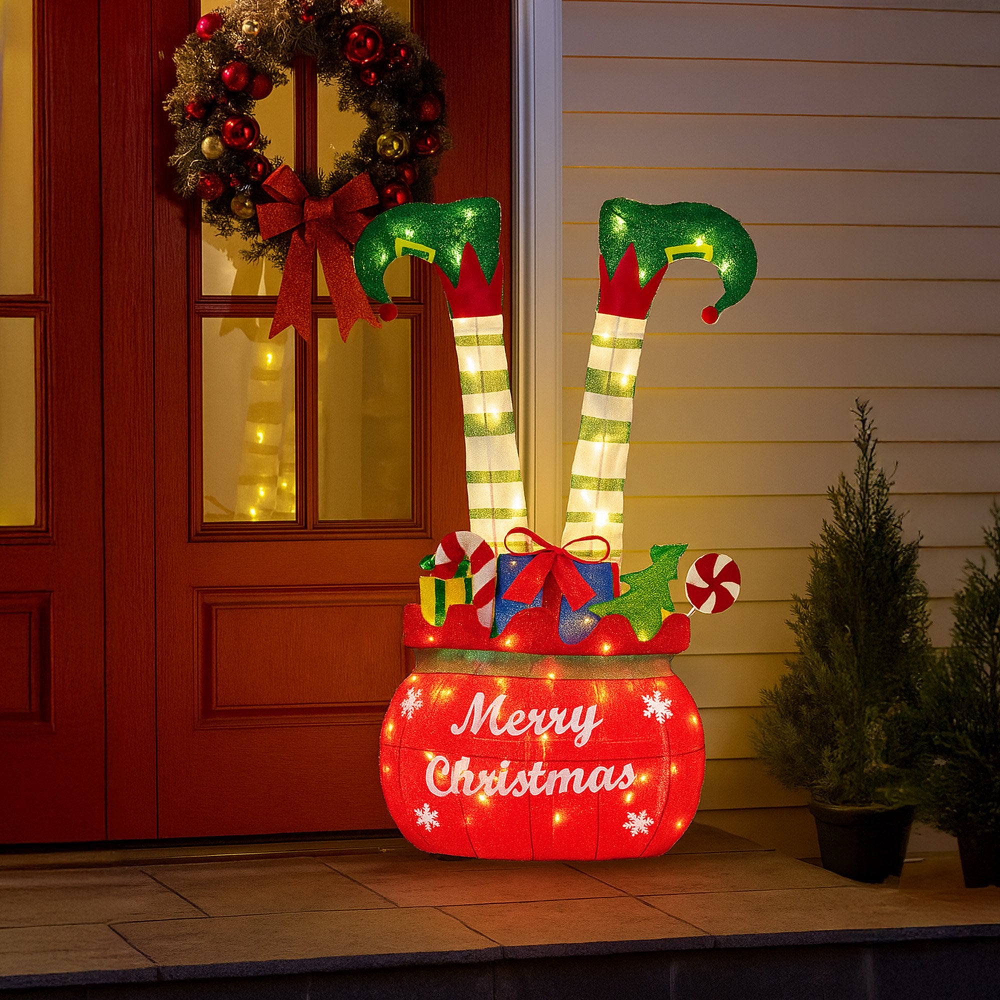 Christabelle Elf in Gift Sack Christmas Display Warm White LED Lights 86cm for Decoration w/Wire Frame V240-112_MHA611