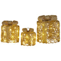 Christabelle Set of 3 Christmas Gift Box Display Gold with LED Lights and Bows Decoration Ornament Present V240-112_MHA612