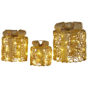 Christabelle Set of 3 Christmas Gift Box Display Gold with LED Lights and Bows Decoration Ornament Present V240-112_MHA612