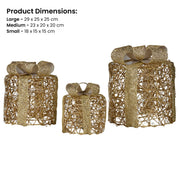 Christabelle Set of 3 Christmas Gift Box Display Gold with LED Lights and Bows Decoration Ornament Present V240-112_MHA612