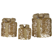 Christabelle Set of 3 Christmas Gift Box Display Gold with LED Lights and Bows Decoration Ornament Present V240-112_MHA612