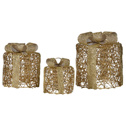 Christabelle Set of 3 Christmas Gift Box Display Gold with LED Lights and Bows Decoration Ornament Present V240-112_MHA612