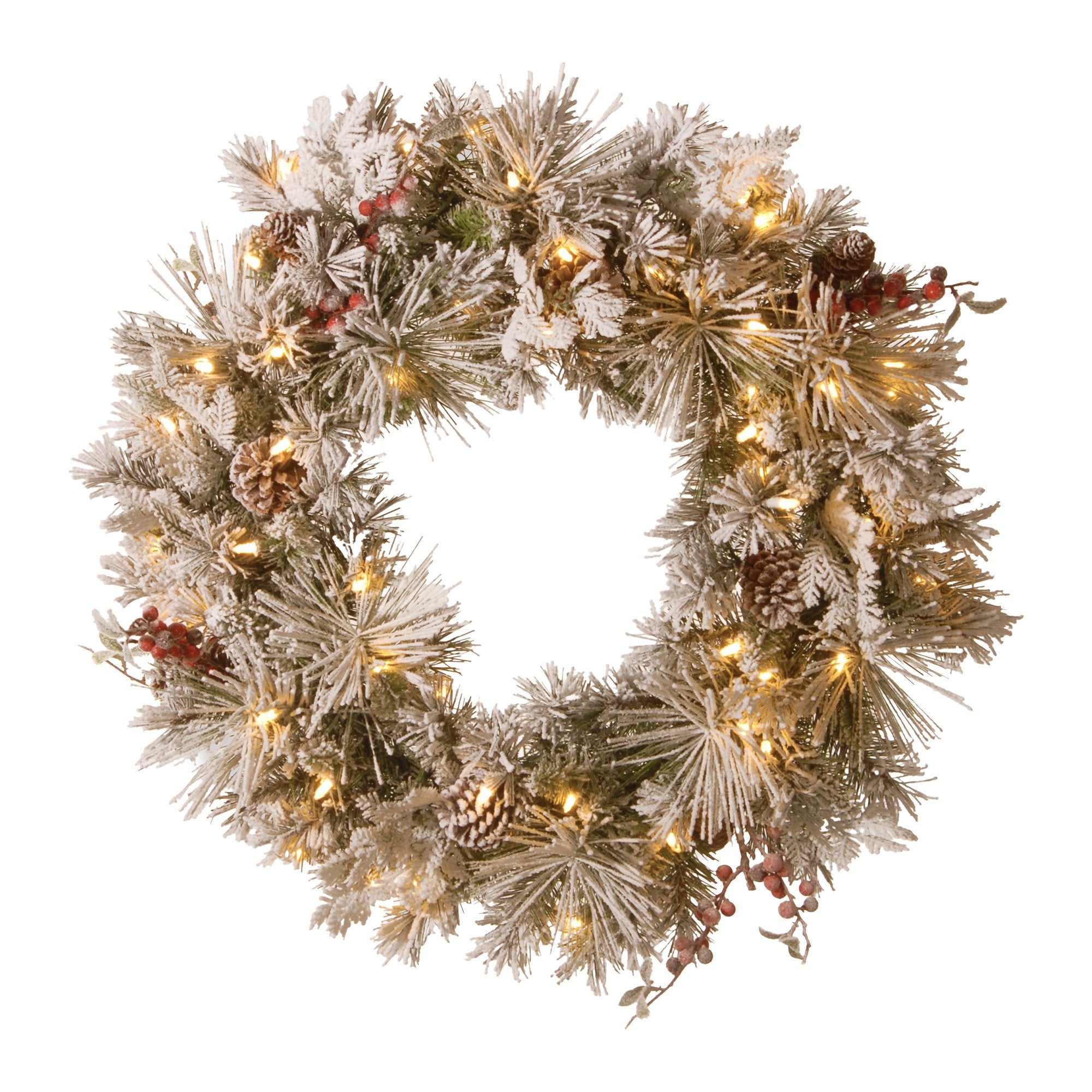 Christabelle 61cm Snowy Christmas Wreath Bedford with LED Lights Front Door Decoration Ornament V240-112_NATSB61W