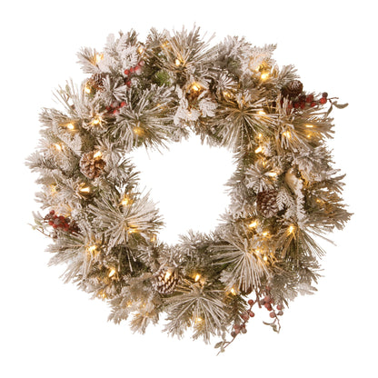 Christabelle 61cm Snowy Christmas Wreath Bedford with LED Lights Front Door Decoration Ornament V240-112_NATSB61W