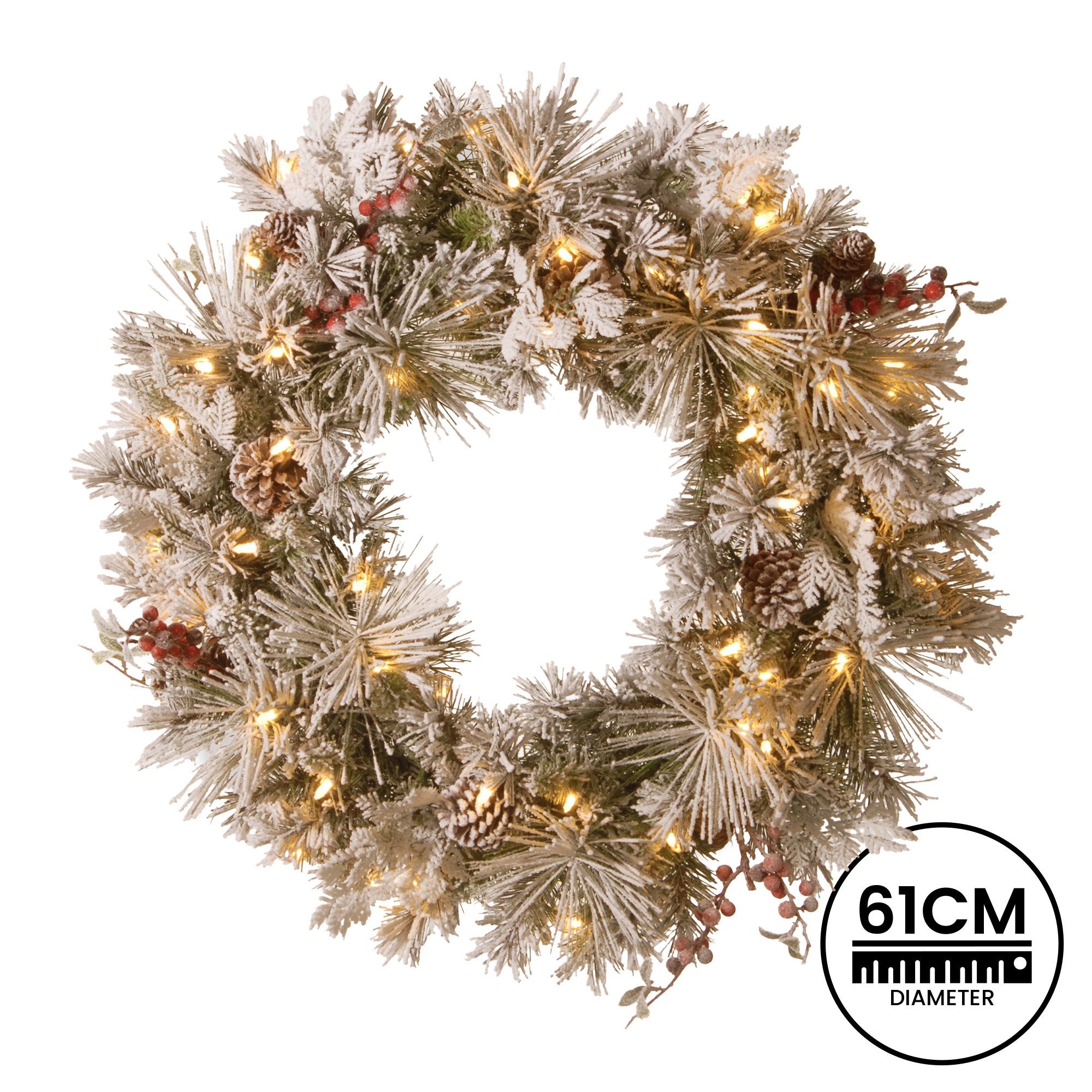 Christabelle 61cm Snowy Christmas Wreath Bedford with LED Lights Front Door Decoration Ornament V240-112_NATSB61W