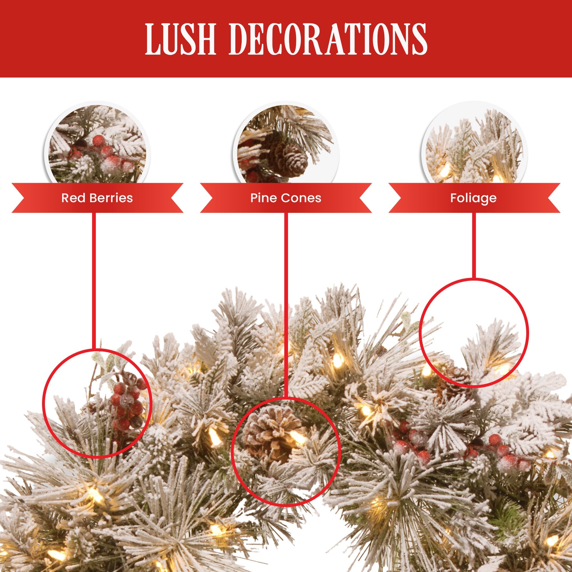Christabelle 61cm Snowy Christmas Wreath Bedford with LED Lights Front Door Decoration Ornament V240-112_NATSB61W