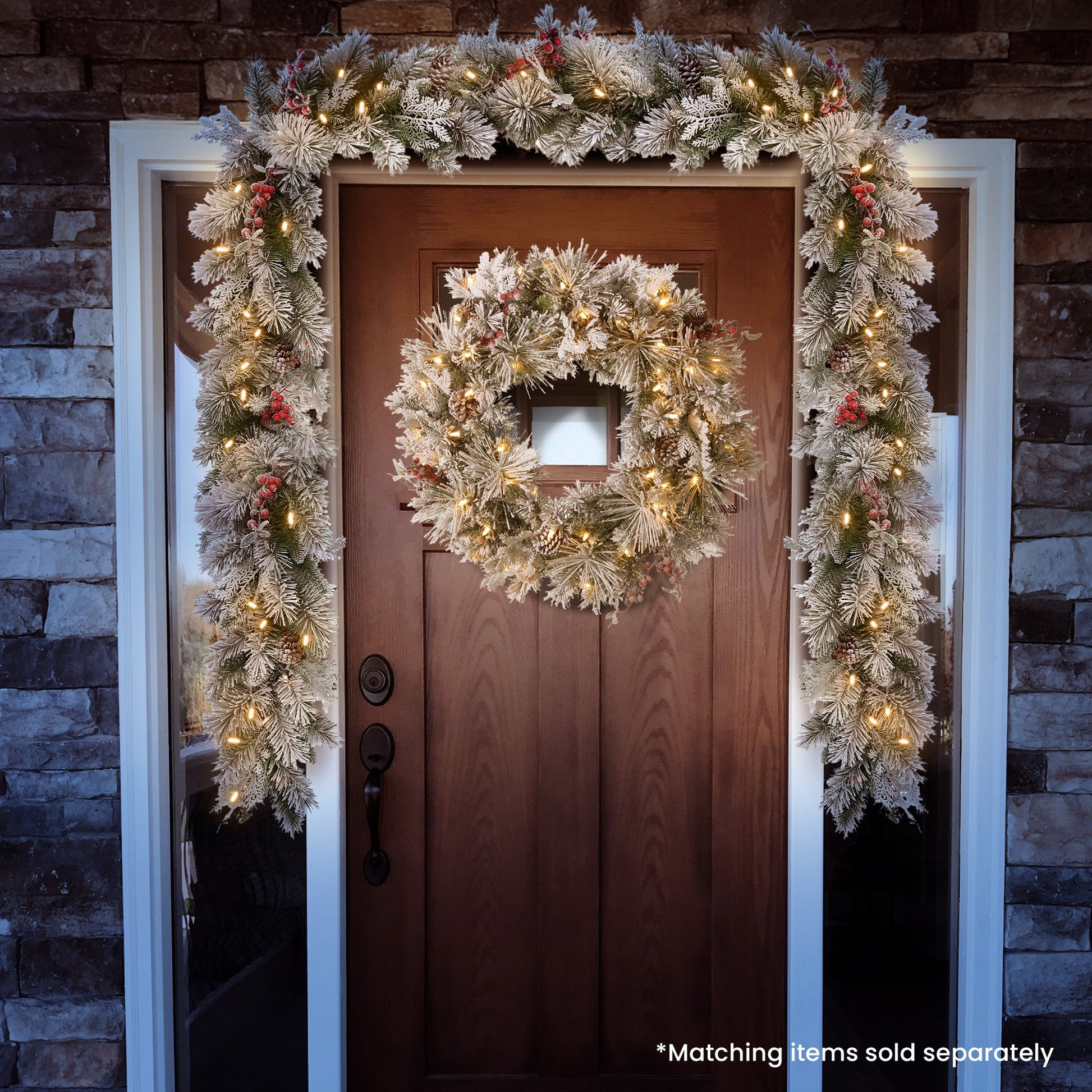 Christabelle 61cm Snowy Christmas Wreath Bedford with LED Lights Front Door Decoration Ornament V240-112_NATSB61W