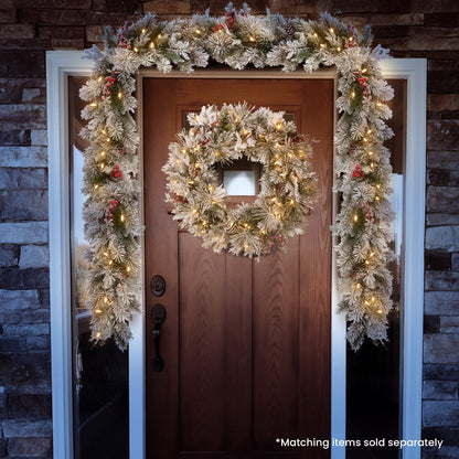 Christabelle 61cm Snowy Christmas Wreath Bedford with LED Lights Front Door Decoration Ornament V240-112_NATSB61W