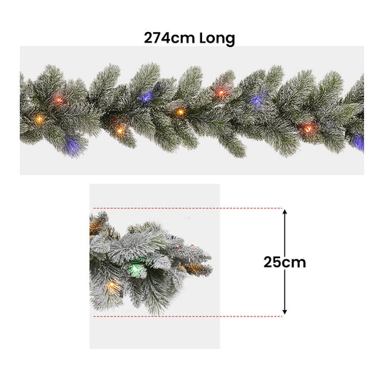 Christabelle 2.7m Christmas Garland Snowy with LED Lights Stamford Spruce Tree Decoration Ornament V240-112_NATSS274