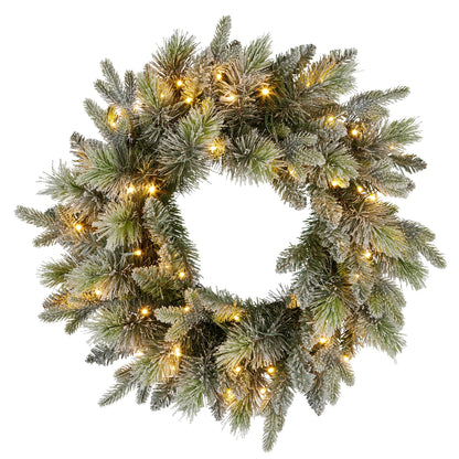 Christabelle 61cm Christmas Wreath Snowy Stamford Spruce with Coloured LED Lights Front Door Decoration V240-112_NATSS61