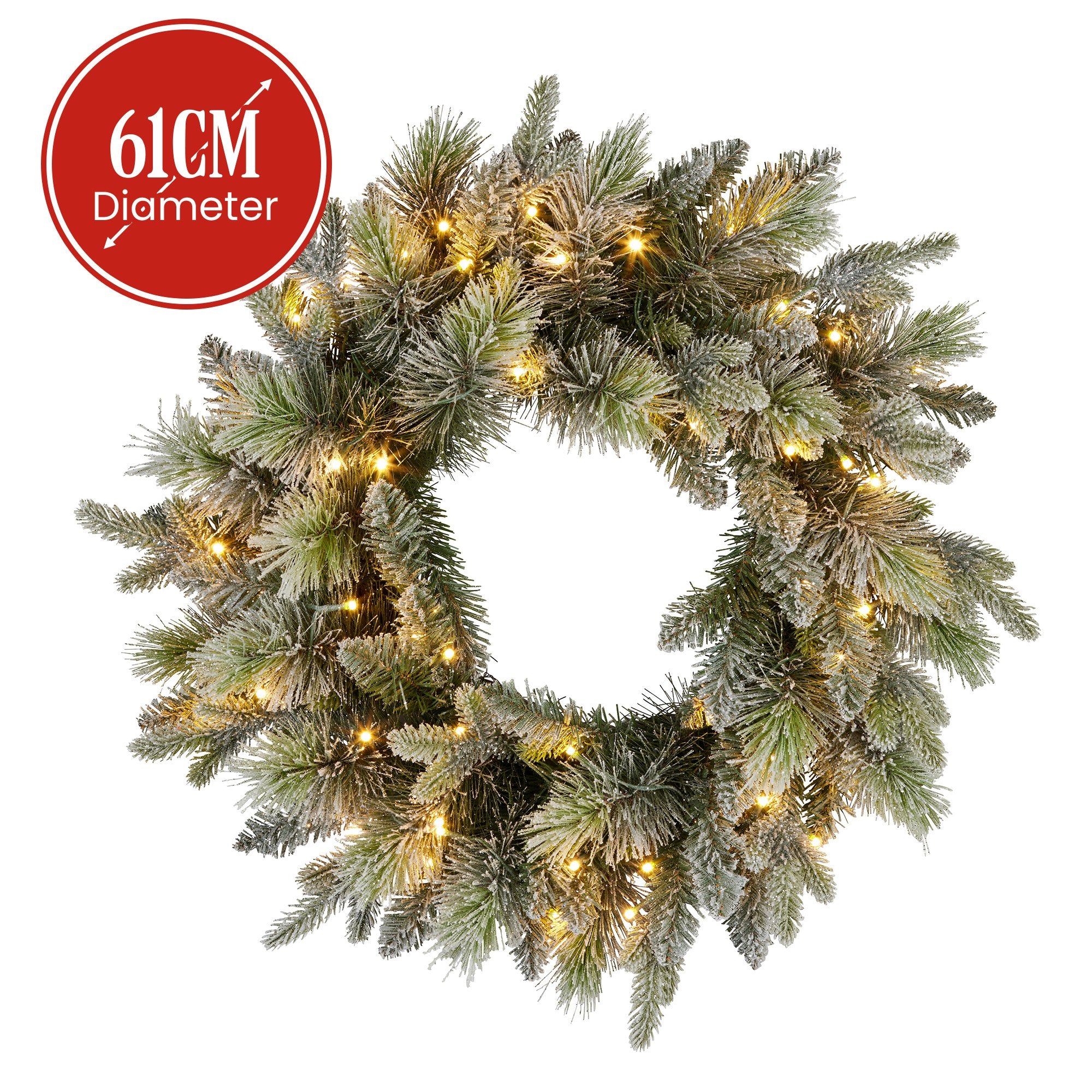 Christabelle 61cm Christmas Wreath Snowy Stamford Spruce with Coloured LED Lights Front Door Decoration V240-112_NATSS61