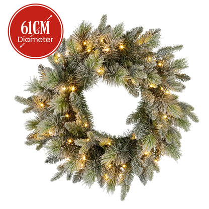 Christabelle 61cm Christmas Wreath Snowy Stamford Spruce with Coloured LED Lights Front Door Decoration V240-112_NATSS61