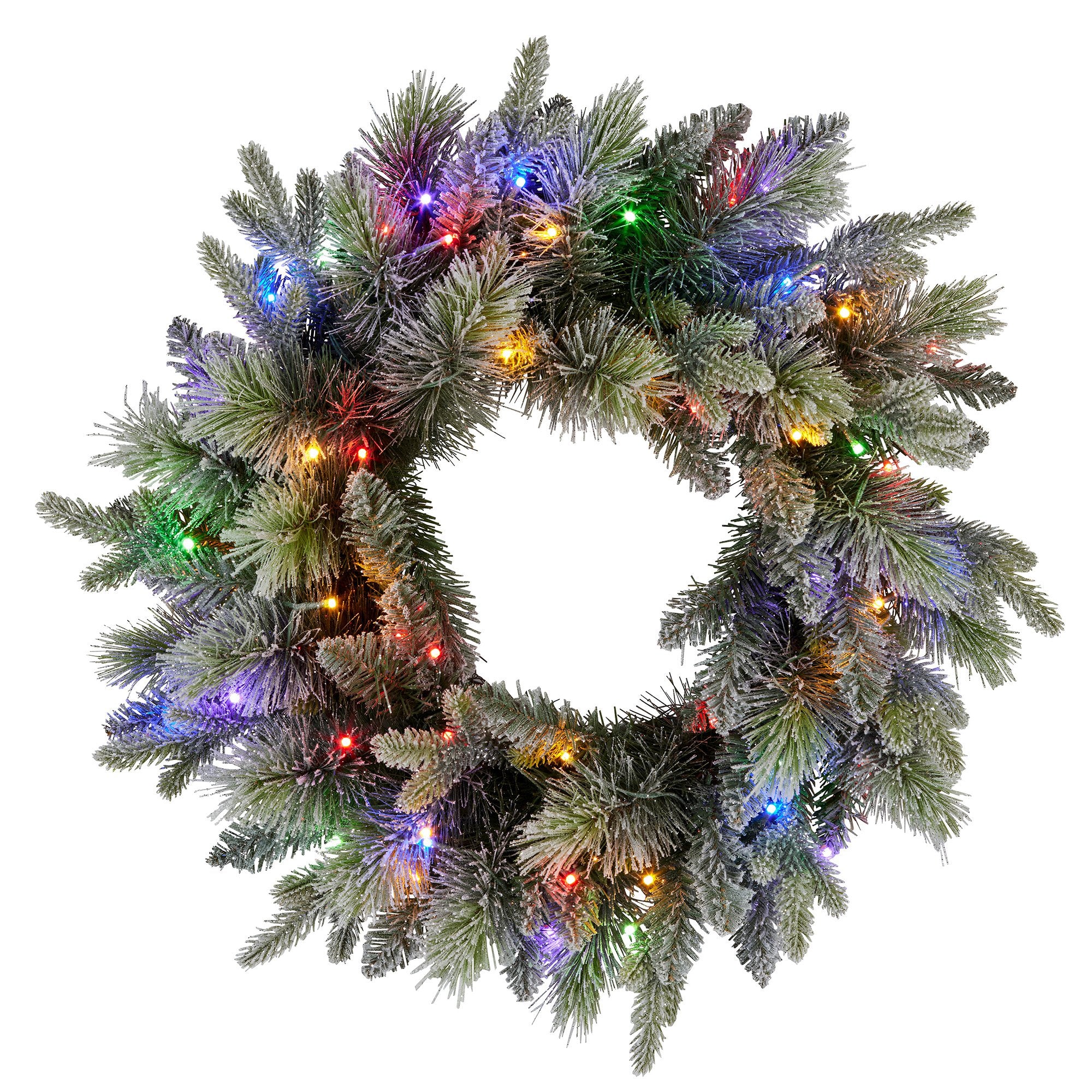 Christabelle 61cm Christmas Wreath Snowy Stamford Spruce with Coloured LED Lights Front Door Decoration V240-112_NATSS61
