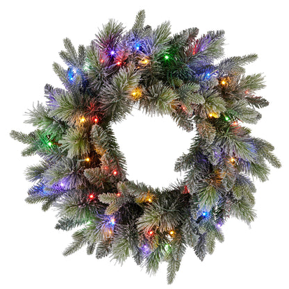 Christabelle 61cm Christmas Wreath Snowy Stamford Spruce with Coloured LED Lights Front Door Decoration V240-112_NATSS61