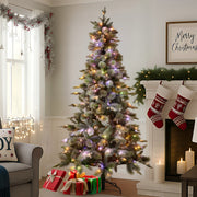 National Tree Company Snowy Stamford Spruce 7.5ft Christmas Tree Multi Functional White Coloured LED Lights & V240-112_NATSS75