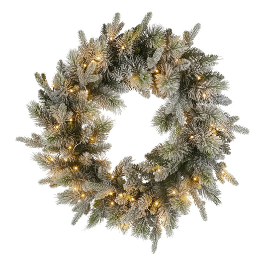 Christabelle 76cm Christmas Wreath Snowy Stamford Spruce with LED Lights Front Door Decoration Ornament V240-112_NATSS76