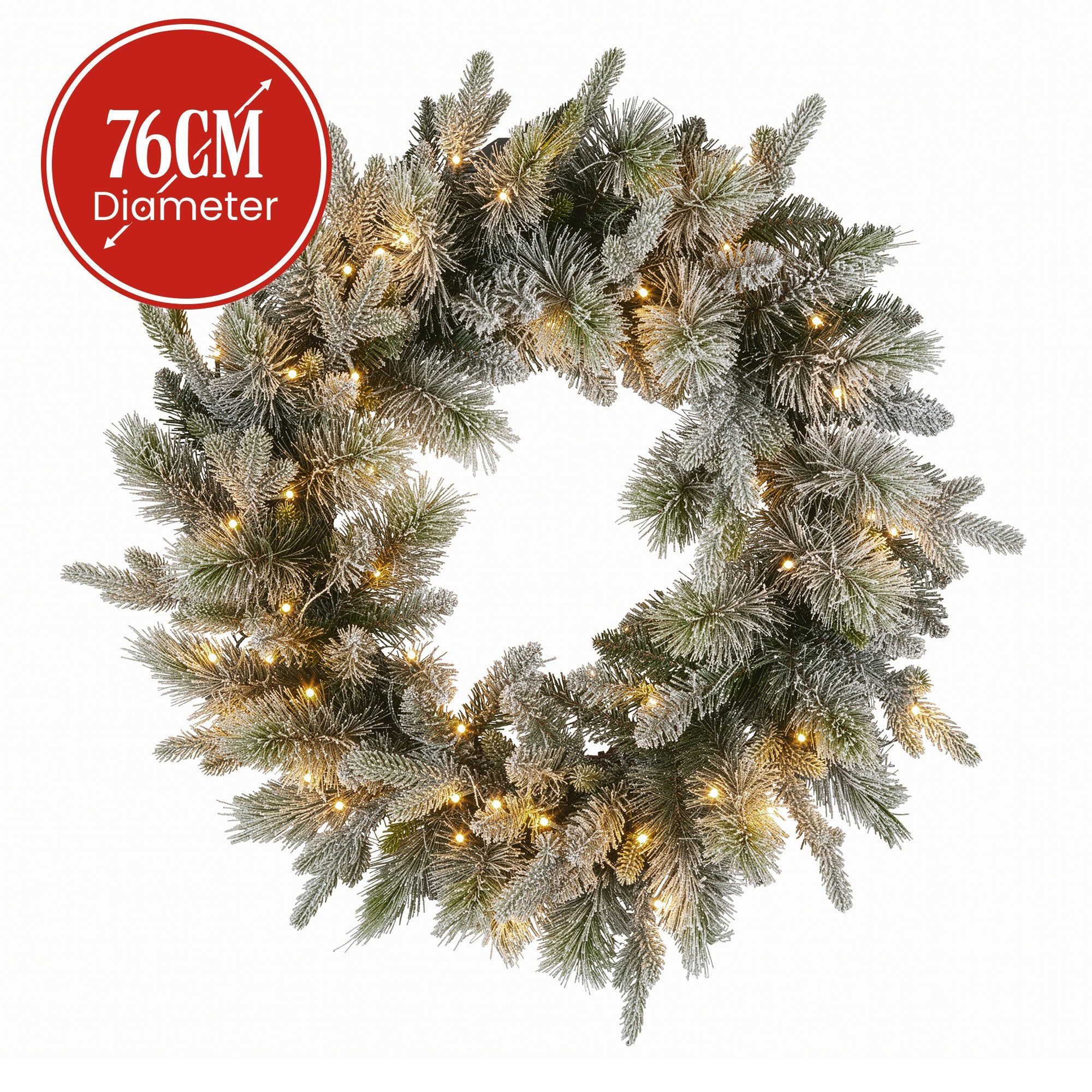 Christabelle 76cm Christmas Wreath Snowy Stamford Spruce with LED Lights Front Door Decoration Ornament V240-112_NATSS76