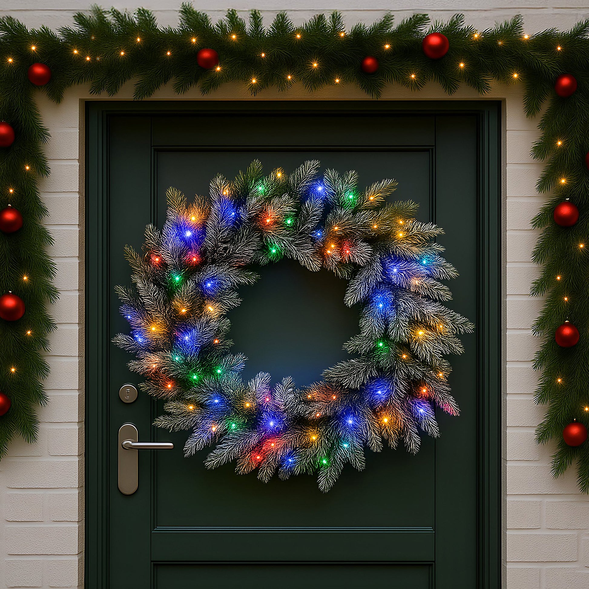 Christabelle 76cm Christmas Wreath Snowy Stamford Spruce with LED Lights Front Door Decoration Ornament V240-112_NATSS76