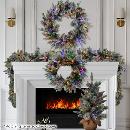 Christabelle 76cm Christmas Wreath Snowy Stamford Spruce with LED Lights Front Door Decoration Ornament V240-112_NATSS76