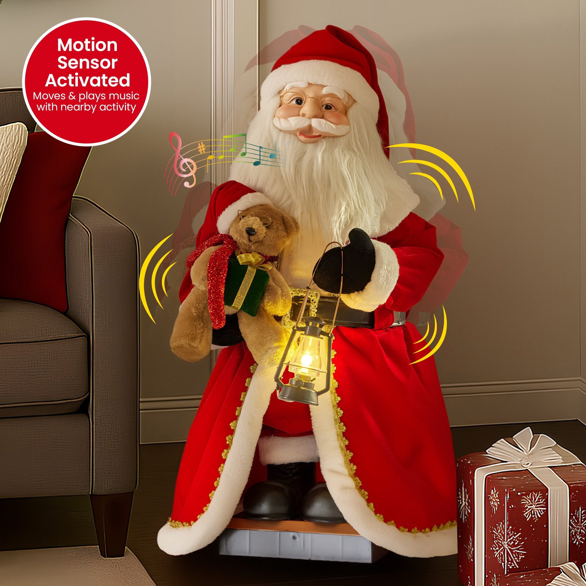Christabelle 1.1m Musical Led Animated Christmas Santa Claus Lantern Decoration V240-112_NK100