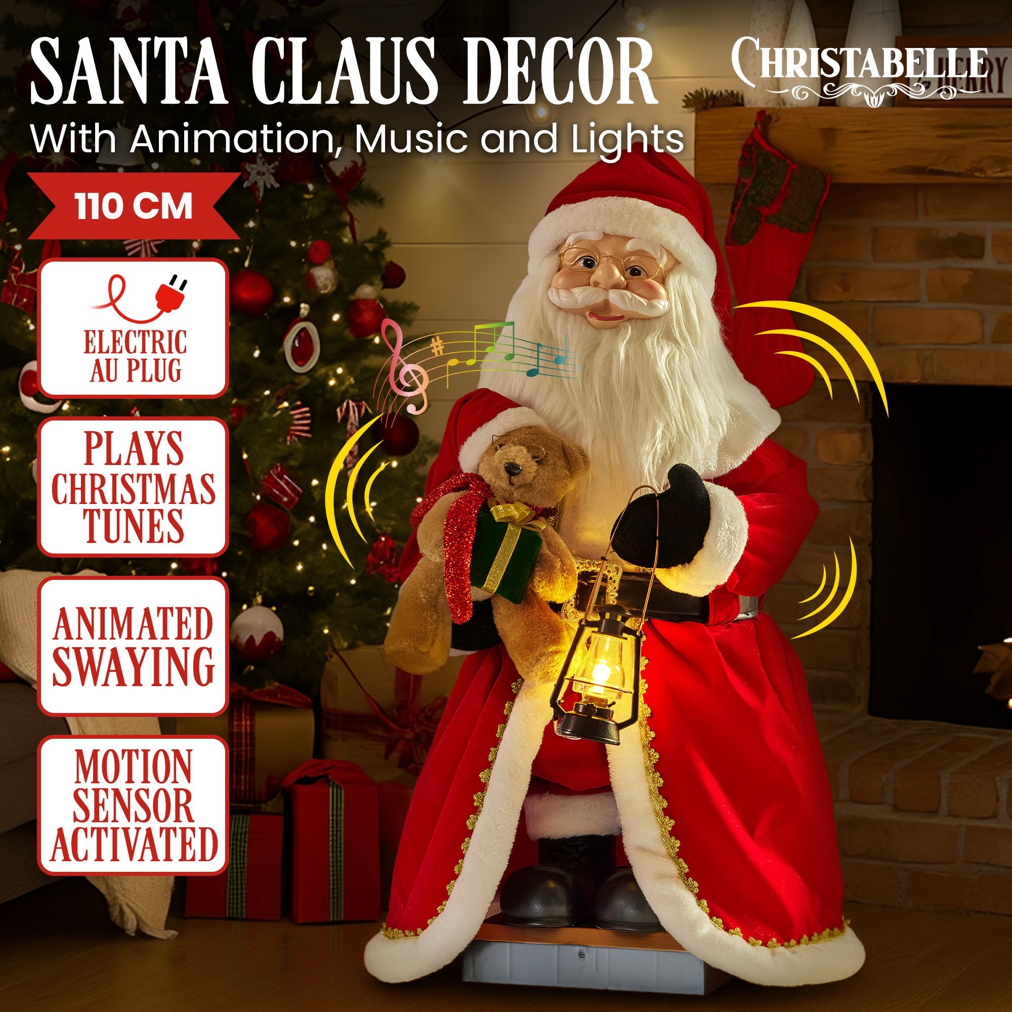 Christabelle 1.1m Musical Led Animated Christmas Santa Claus Lantern Decoration V240-112_NK100