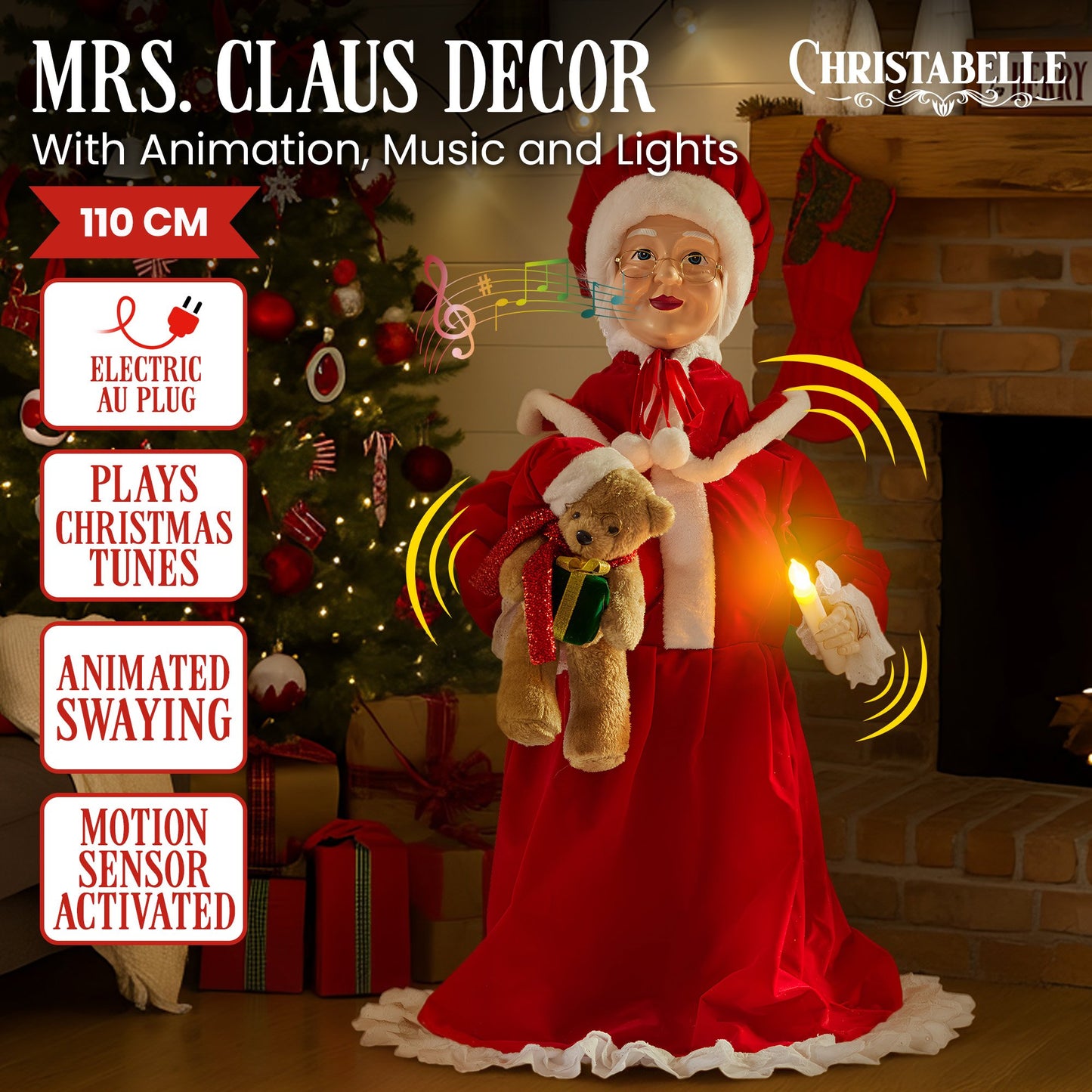 Christabelle 1.1m Musical LED Animated Christmas Mrs Claus Glowing Candle Ornament Decoration V240-112_NK101