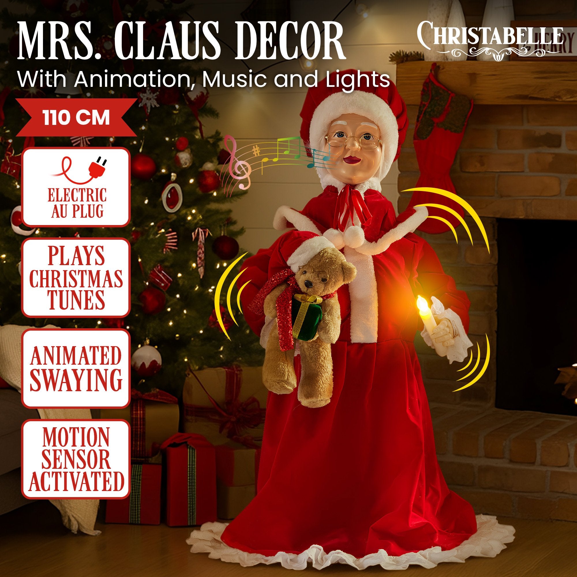 Christabelle 1.1m Musical LED Animated Christmas Mrs Claus Glowing Candle Ornament Decoration V240-112_NK101