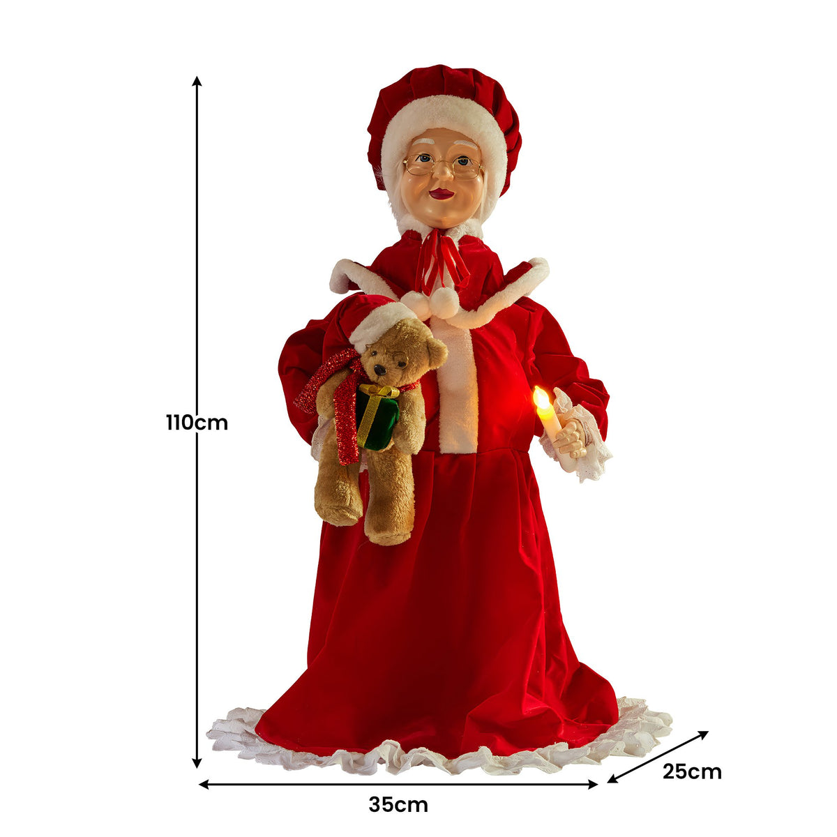 Christabelle 1.1m Musical LED Animated Christmas Mrs Claus Glowing Candle Ornament Decoration V240-112_NK101