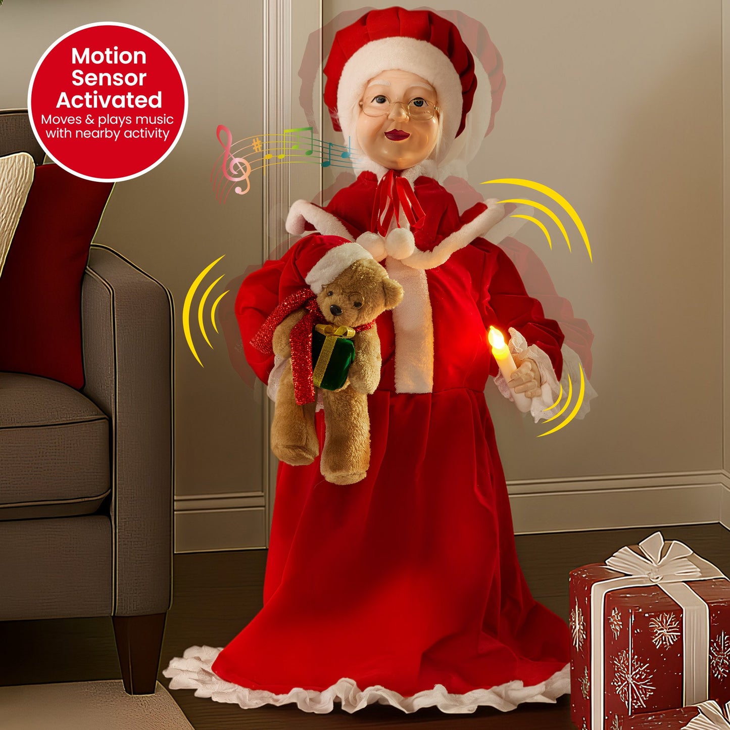 Christabelle 1.1m Musical LED Animated Christmas Mrs Claus Glowing Candle Ornament Decoration V240-112_NK101
