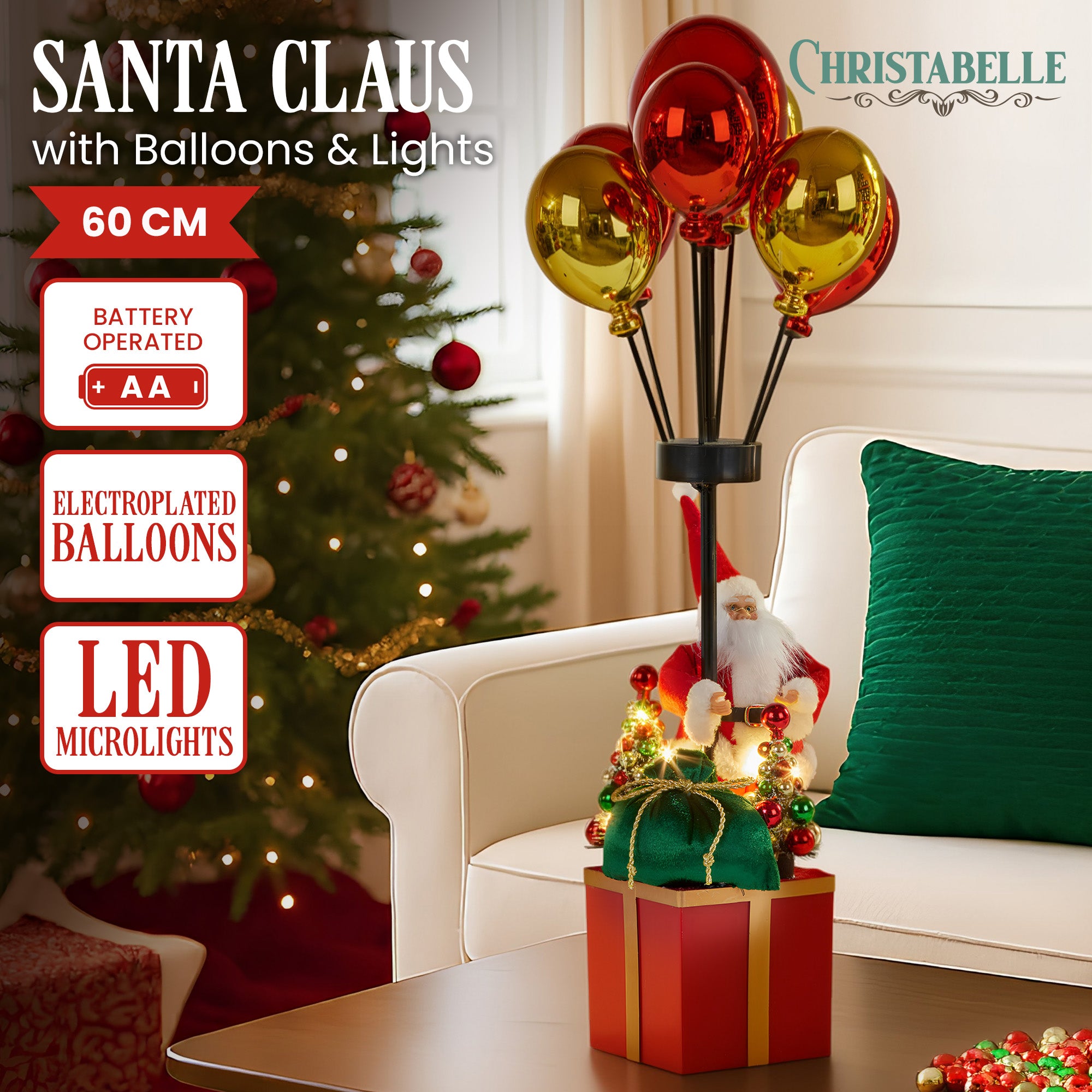 Christabelle 60cm LED Christmas Santa Claus with Balloons & Lights Ornament Decoration V240-112_NK103