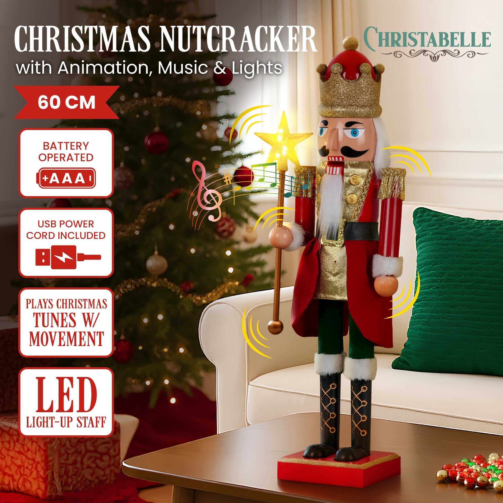 Christabelle 60cm Musical LED Animated Christmas Nutcracker Ornament Decoration V240-112_NK105