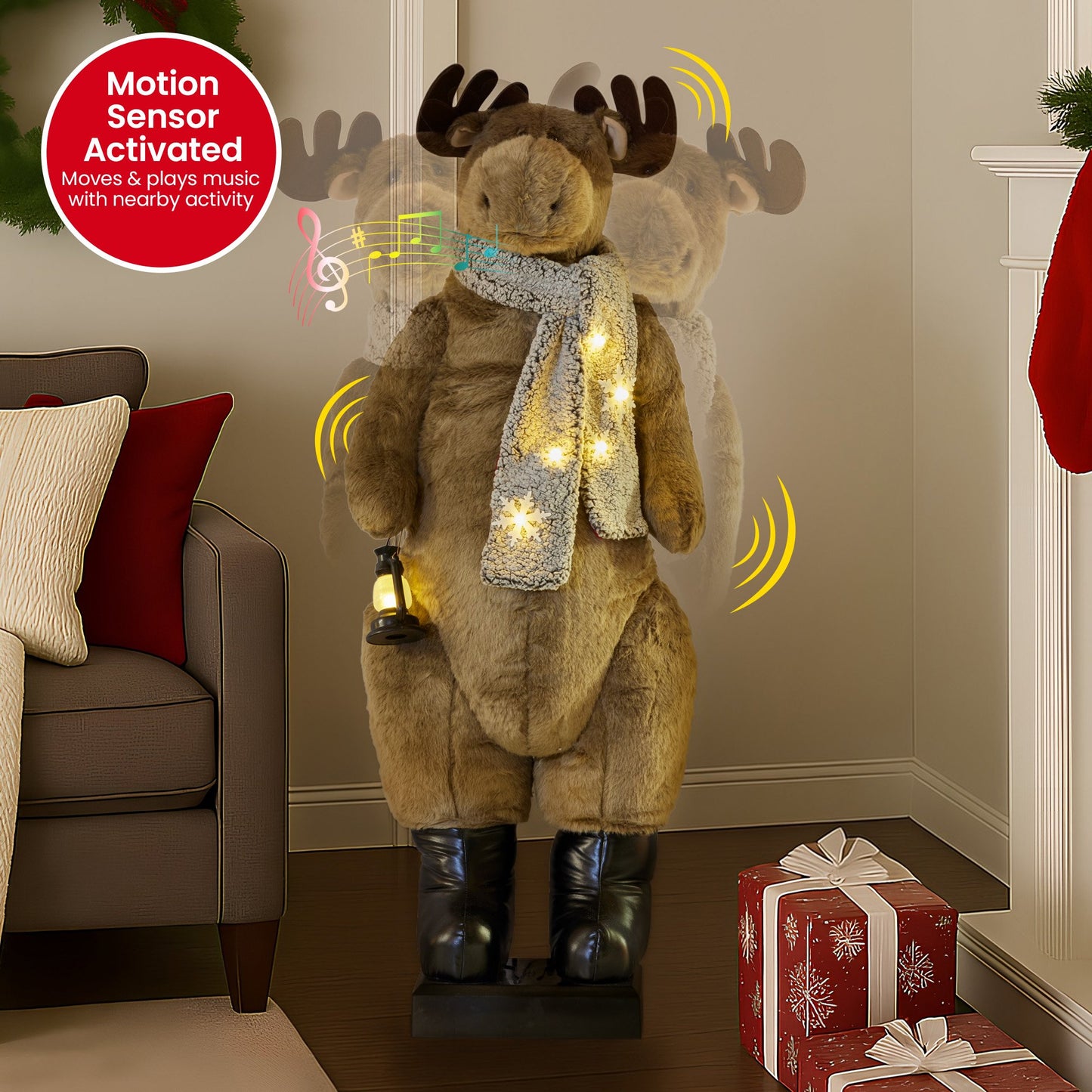 Christabelle 1.5m Musical LED Animated Christmas Moose Decoration Light-Up Lantern Ornament V240-112_NK107