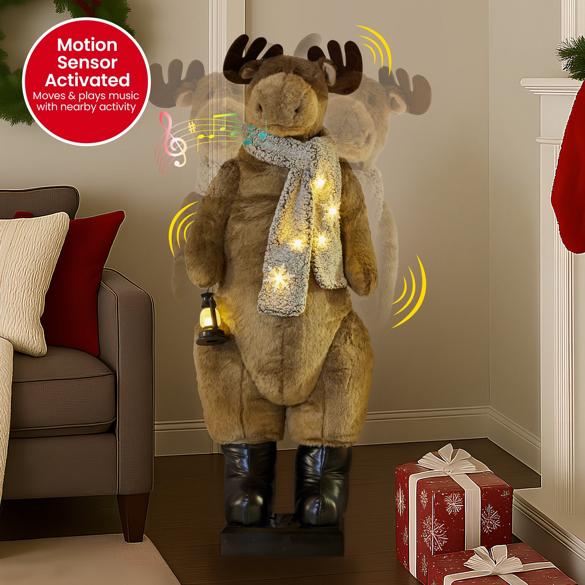Christabelle 1.5m Musical LED Animated Christmas Moose Decoration Light-Up Lantern Ornament V240-112_NK107